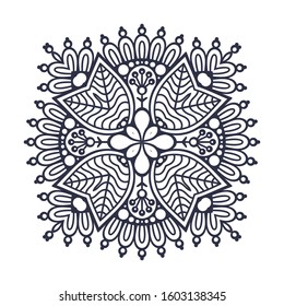 Round mandala drawn with black lines