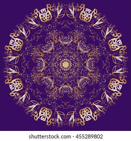 Round mandala. Gold floral pattern. Vector illustration. 
