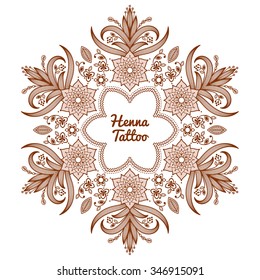Round Mandala. Henna Tattoo Mehndi Style.
Decorative round frame with pineapple flowers, shaped as a snowflake.Two colors only.