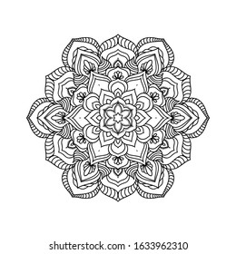 Round mandala isolated on white background. Design Coloring book page antistress. Vector illustration mandala for mehndi,tattoo, decor, henna, postcard, cover. Yoga template. 