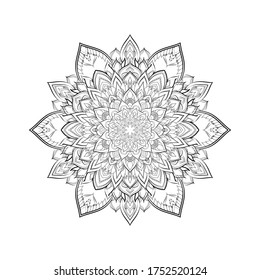 Round mandala isolated on white background. Design Coloring book page antistress. Vector illustration mandala for mehndi,tattoo, decor, henna, postcard, cover. Yoga template. 