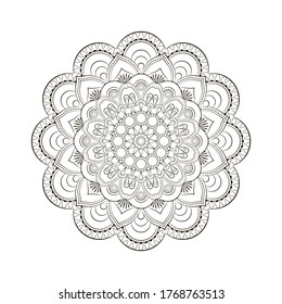 Mandala redonda aislada sobre fondo blanco. Antirresistencia a la página del libro de Coloración del diseño. Ilustración vectorial mandala para mehndi, tatuaje, decoración, henna, postal, cubierta. Plantilla de yoga.
