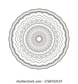 Mandala redonda aislada sobre fondo blanco. Antirresistencia a la página del libro de Coloración del diseño. Ilustración vectorial mandala para mehndi, tatuaje, decoración, henna, postal, cubierta. Plantilla de yoga.