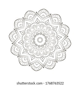 Round mandala isolated on white background. Design Coloring book page antistress. Vector illustration mandala for mehndi,tattoo, decor, henna, postcard, cover. Yoga template.