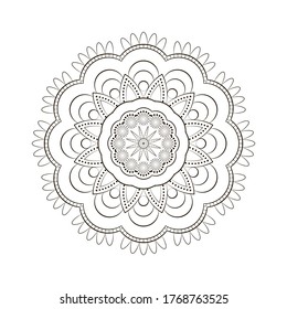 Round mandala isolated on white background. Design Coloring book page antistress. Vector illustration mandala for mehndi,tattoo, decor, henna, postcard, cover. Yoga template.
