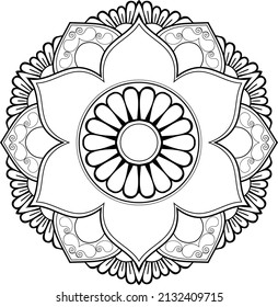 Mandala redonda, ornamento vectorial lineal sobre fondo claro.