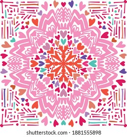 Mandala redonda hecha de corazones y diferentes formas vectoriales