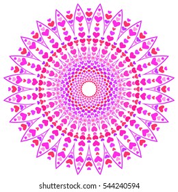 Mandala redonda hecha de corazones de diferentes colores; Elemento de diseño aislado; Ilustración del vector
