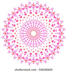 Mandala redonda hecha de corazones de diferentes colores; Elemento de diseño aislado; Ilustración del vector