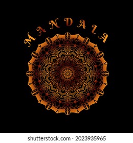 Round mandala on background. Vector boho mandala in Yellow Gradient color. Mandala with floral patterns. Yoga template