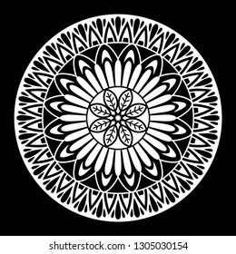 Round mandala on black background