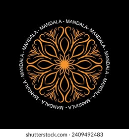 Round mandala on black isolated background for fabric