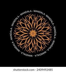 Mandala redonda sobre fondo negro aislado para tela