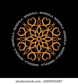 Round mandala on black isolated background for fabric