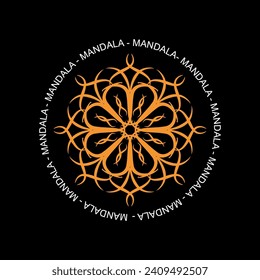 Round mandala on black isolated background for fabric
