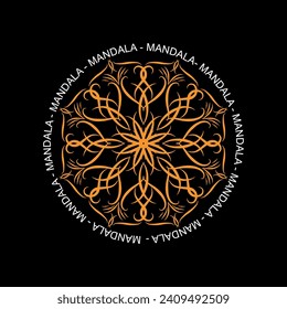 Round mandala on black isolated background for fabric