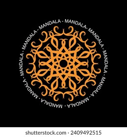 Round mandala on black isolated background for fabric