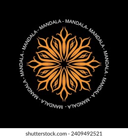 Round mandala on black isolated background for fabric