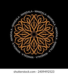 Round mandala on black isolated background for fabric