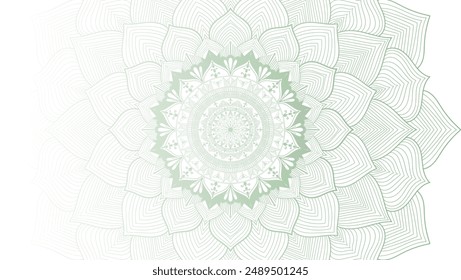 Round mandala on colorfull gradient background. Translucent mesh pattern in the form of a mandala. Mandala with floral patterns. Pastel Yoga template. Gradient background with round mandala.