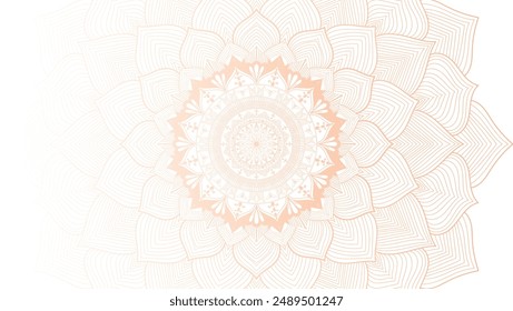 Runde Mandala auf buntem Farbverlauf Hintergrund. Durchsichtiges Netzmuster in Form eines Mandalas. Mandala mit Blumenmustern. Pastellfarbene Yoga-Vorlage. Verlaufshintergrund mit rundem Mandala.