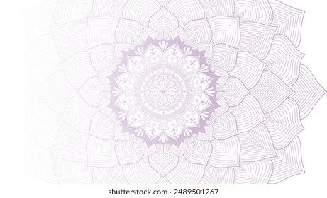 Round mandala on colorfull gradient background. Translucent mesh pattern in the form of a mandala. Mandala with floral patterns. Pastel Yoga template. Gradient background with round mandala.