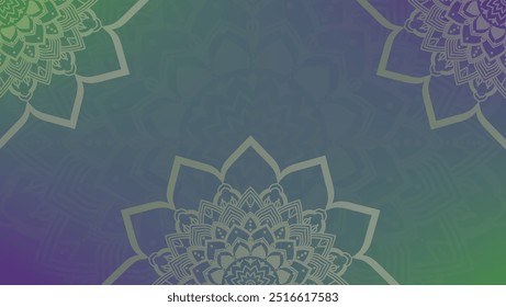 Round mandala on colorfull gradient background. Translucent mesh pattern in the form of a mandala. Mandala with floral patterns. Pastel Yoga template. Gradient background with round mandala.V