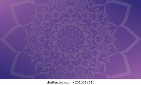 Round mandala on colorfull gradient background. Translucent mesh pattern in the form of a mandala. Mandala with floral patterns. Pastel Yoga template. Gradient background with round mandala.V