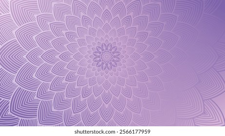 Round mandala on colorfull gradient background. Translucent mesh pattern in the form of a mandala. Mandala with floral patterns. Pastel Yoga template. Gradient background with round mandala.
