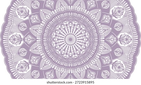 Round mandala on colorfull gradient background. Translucent mesh pattern in the form of a mandala. Mandala with floral patterns. Pastel Yoga template. Gradient background with round mandala.