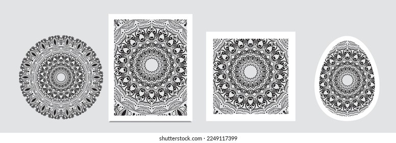 Round mandala on dreamy gradient background. Translucent mesh pattern in the form of a mandala. Mandala with floral patterns