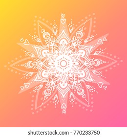 Round mandala on dreamy gradient background. floral mandala pattern. Yoga hipster template.