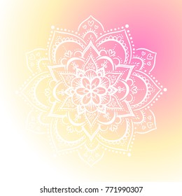 Round mandala on dreamy gradient background. floral mandala pattern. Yoga hipster template.