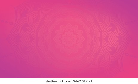 Round mandala on dreamy peach fuzz gradient background. Translucent mesh pattern in the form of a mandala. Mandala with floral patterns. Pastel Yoga template. Gradient background with round mandala. 