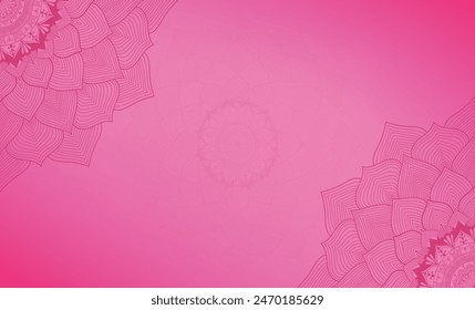 Round mandala on dreamy peach fuzz gradient background. Translucent mesh pattern in the form of a mandala. Mandala with floral patterns. Pastel Yoga template. Gradient background with round mandala. 