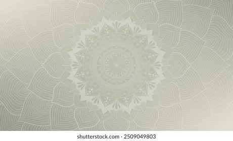 Round mandala on dreamy peach fuzz gradient background. Translucent mesh pattern in the form of a mandala. Mandala with floral patterns. Gradient