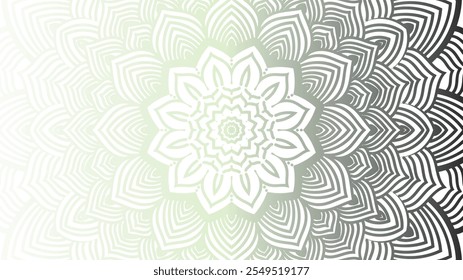 Round mandala on dreamy peach fuzz gradient background. Translucent mesh pattern in the form of a mandala. Mandala with floral patterns.Gradient background with round mandala.Vishal 