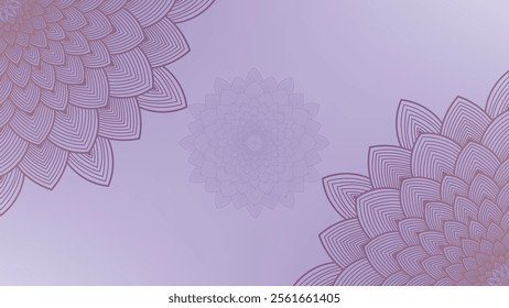 Round mandala on dreamy peach fuzz gradient background. Translucent mesh pattern in the form of a mandala. Mandala with floral patterns.