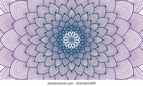 Round mandala on dreamy peach fuzz gradient background. Translucent mesh pattern in the form of a mandala. Mandala with floral patterns.