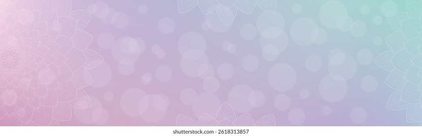 Round mandala on dreamy peach fuzz gradient background. Translucent mesh pattern in the form of a mandala. Mandala with floral patterns. Pastel Yoga template. Gradient background with round mandala