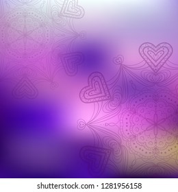 Round mandala on pink gradient background. Translucent mesh pattern in the form of a mandala. Mandala with heart patterns. Vector illustration.