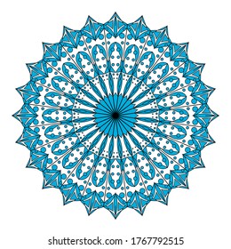 Round  mandala on white isolated background. Vector boho mandala in purple and pink colors. Mandala with floral patterns. Yoga template