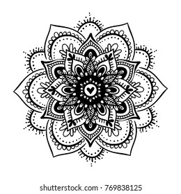 Round mandala on white isolated background. Floral mandala pattern. Yoga hipster template.