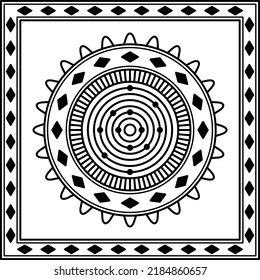 round mandala ornament with circle pattern and  square frame on white background. art, line, silhouette, creative and unique style. suitable for symbol, decor, tile, print, wallpaper, and textile