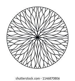 Round mandala ornament from flowing lines. Nature weave. Vector decor elements