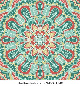  Round mandala ornament pattern. Vintage decorative hand drawn background in eastern style. 