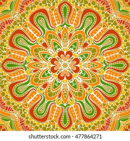  Round mandala ornament pattern. Vintage decorative hand drawn background in eastern style. 