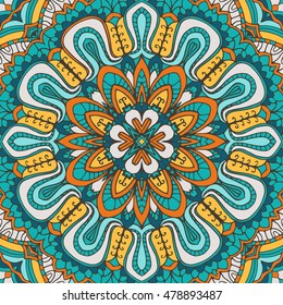  Round mandala ornament pattern. Vintage decorative hand drawn background in eastern style. 