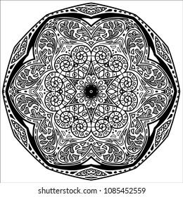 Round Mandala pattern with hand-drawn decorative elements.
