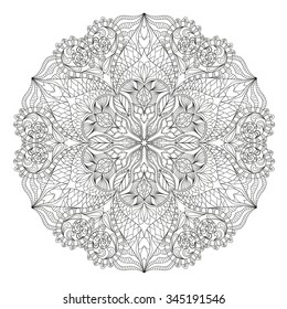 Round Mandala pattern with hand-drawn decorative elements.